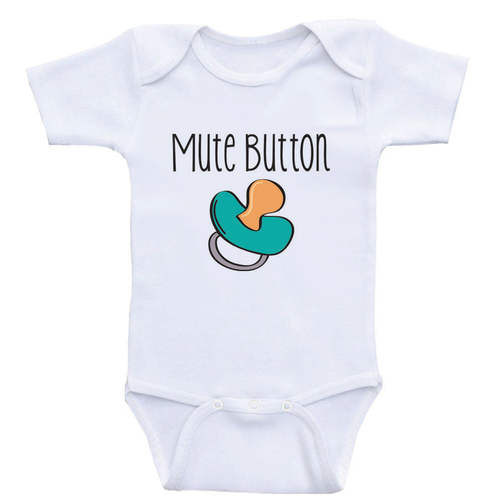 Funny Baby One-Piece Shirts "Mute Button" Funny Shirts For Babies