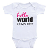 One Piece Baby Shirts "Hello World I'm New Here" Unisex Newborn Baby Clothes Bodysuits