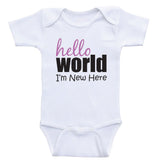 One Piece Baby Shirts "Hello World I'm New Here" Unisex Newborn Baby Clothes Bodysuits